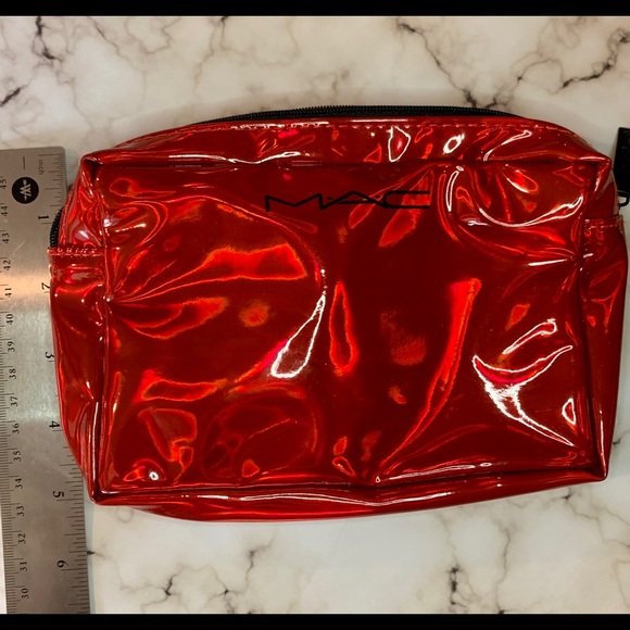 MAC Cosmetics Red Shinny Cosmetic Makeup Bag - Picture 4 of 5